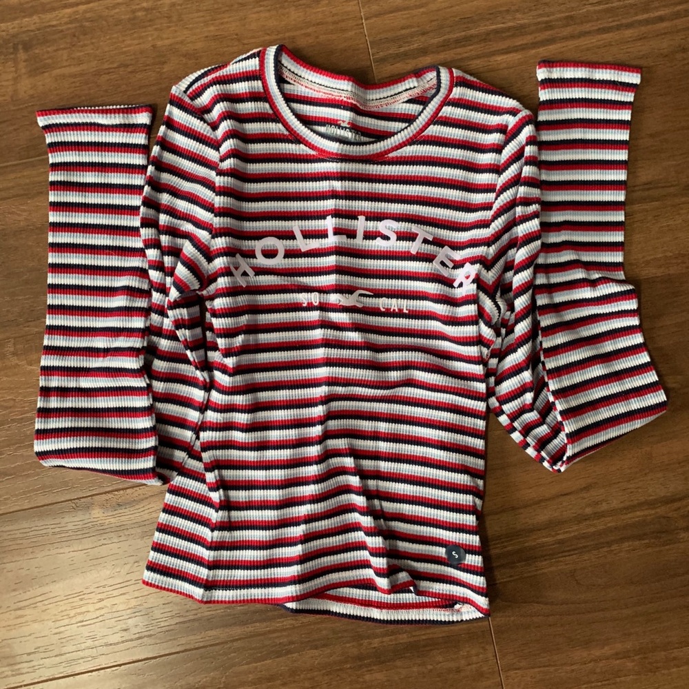 Hollister Stroped Fitted Crop Top Long Sleeve